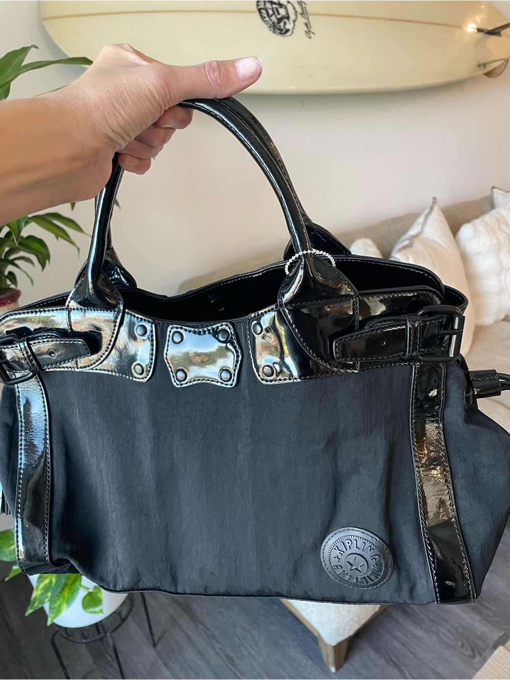 Kipling Black Patent-Accent Shoulder Bag